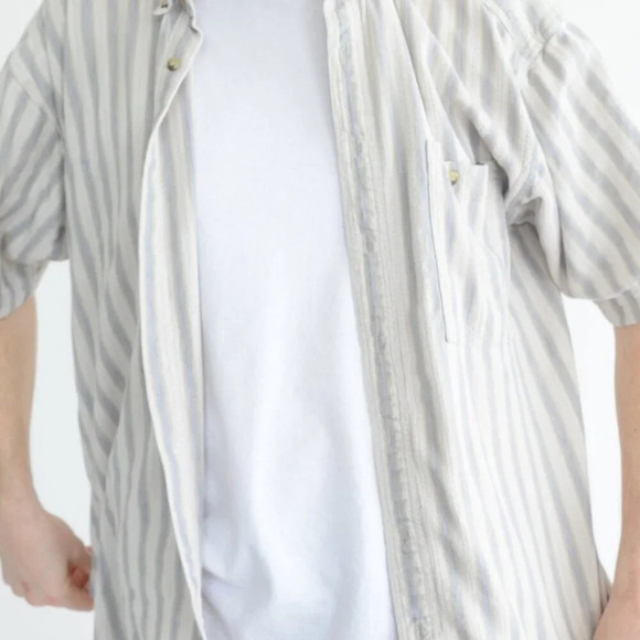 Vintage 90'S Northern Elements Cream & Blue Stripe Button Up Shirt Size XL (5) - Picture 3 of 10